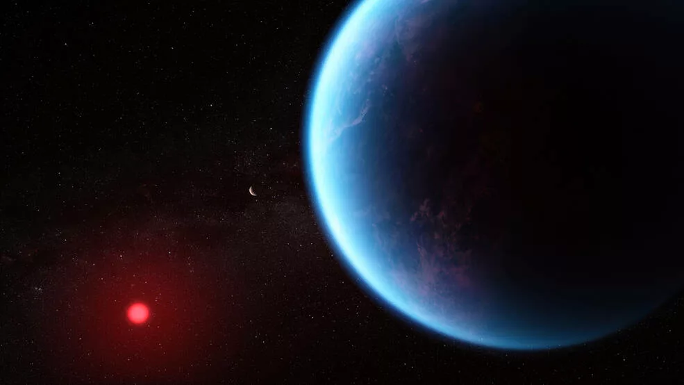 El exoplaneta K2-18 b, a 120 años de la Tierra y ubicado en la zona de habitabilidad de su estrella, tiene en la atmósfera moléculas portadoras de carbono, entre ellas metano y dióxido de carbono. Foto: @NASAWebb