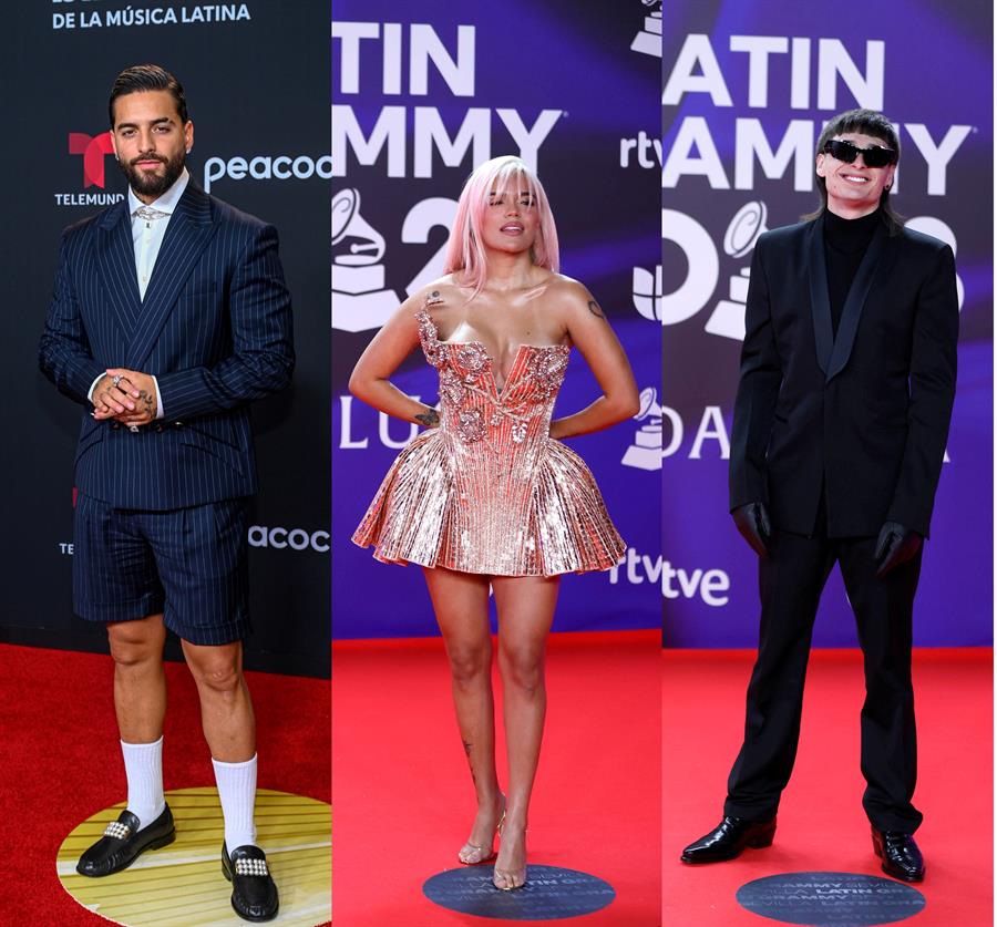 Composición de tres fotografía de archivo donde aparecen los cantantes Maluma, Karol G y Peso Pluma quienes junto a Grupo Frontera y Feid que encabezan la lista de los nominados al Premio Lo Nuestro 2024. Los premios, que celebran en Miami (Florida, EE.UU.) este año su edición 36, son una premiación que "honra la música latina con mayor trayectoria en Estados Unidos", informó este lunes TelevisaUnivisión. EFE